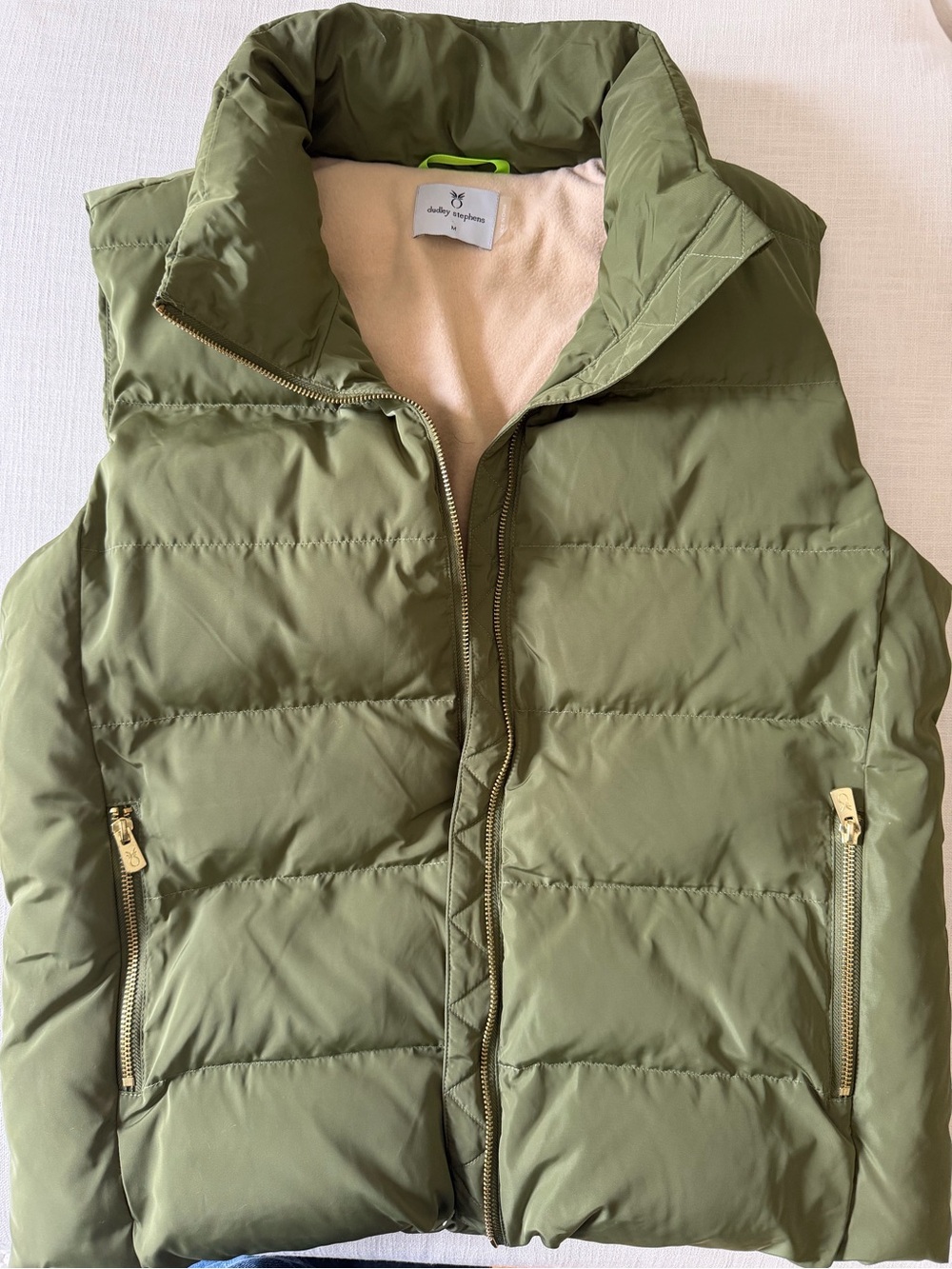 Dudley Stephens Olive Green Puffer Vest with High Collar